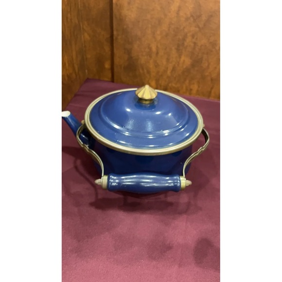Vintage Blue Enamel Teapot - Picture 3 of 7